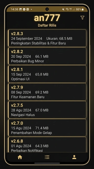 Tampilan riwayat versi an777
