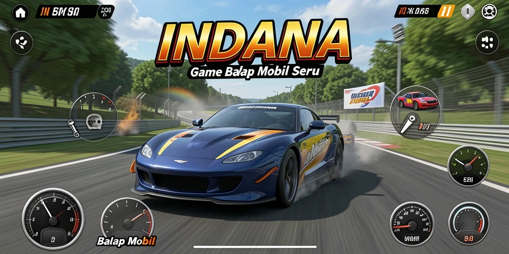 Tampilan antarmuka game Balap Mobil INDAAA yang modern dan interaktif.