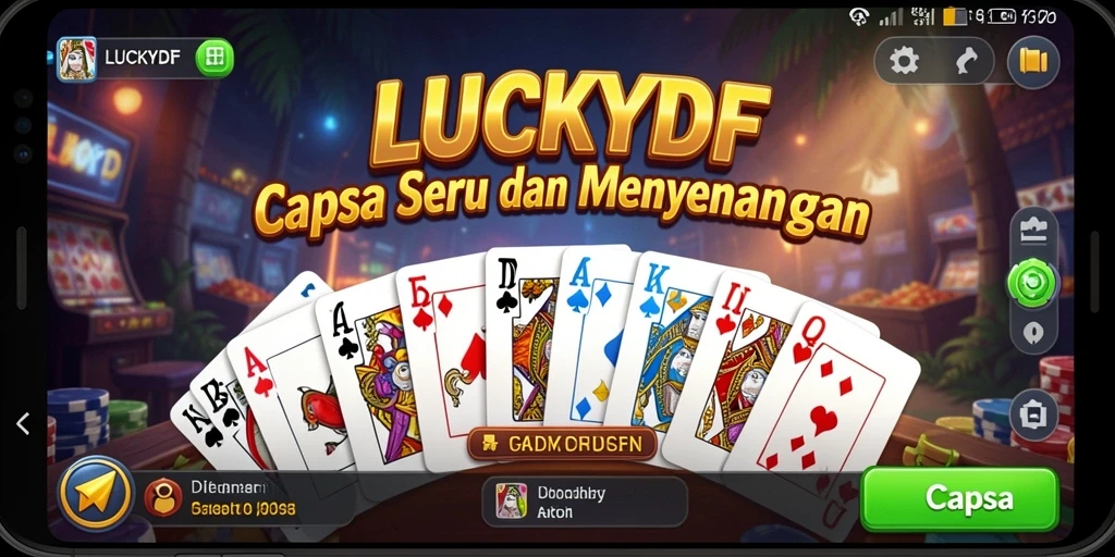 Antarmuka LUCKYDF menampilkan permainan Capsa yang menarik dan interaktif.