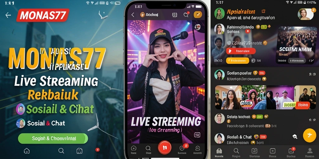 Antarmuka utama MONAS77 dengan fitur Live Streaming interaktif.