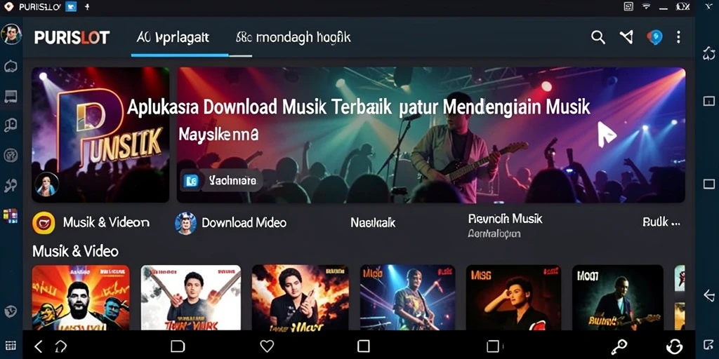 Antarmuka intuitif aplikasi PURISLOT untuk Download Musik.