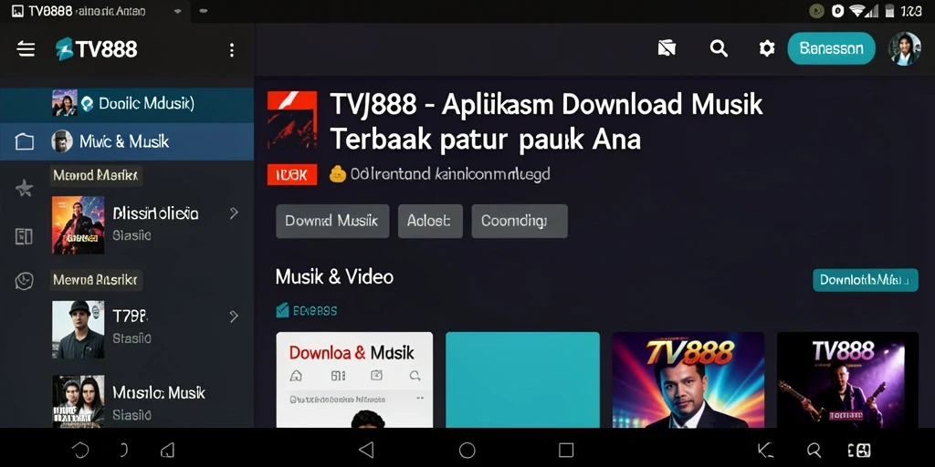 Tampilan antarmuka TV888 yang sederhana dan intuitif untuk Download Musik.